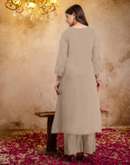 Mul Chanderi Embroidered A-Line 3 Piece Kurta Set
