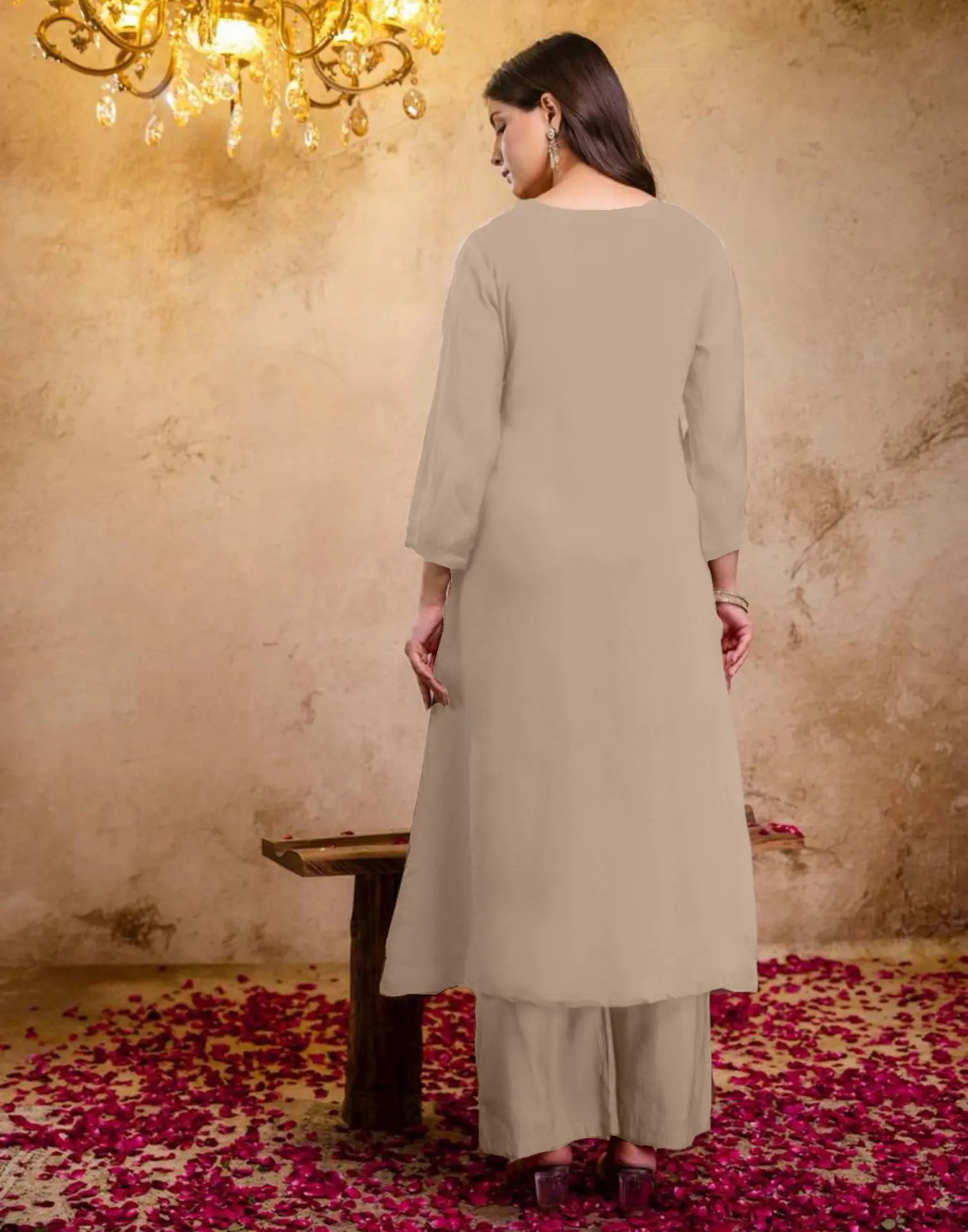 Mul Chanderi Embroidered A-Line 3 Piece Kurta Set