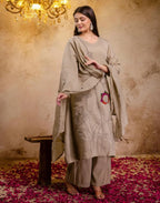 Mul Chanderi Embroidered A-Line 3 Piece Kurta Set