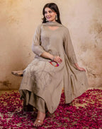 Mul Chanderi Embroidered A-Line 3 Piece Kurta Set