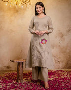 Mul Chanderi Embroidered A-Line 3 Piece Kurta Set