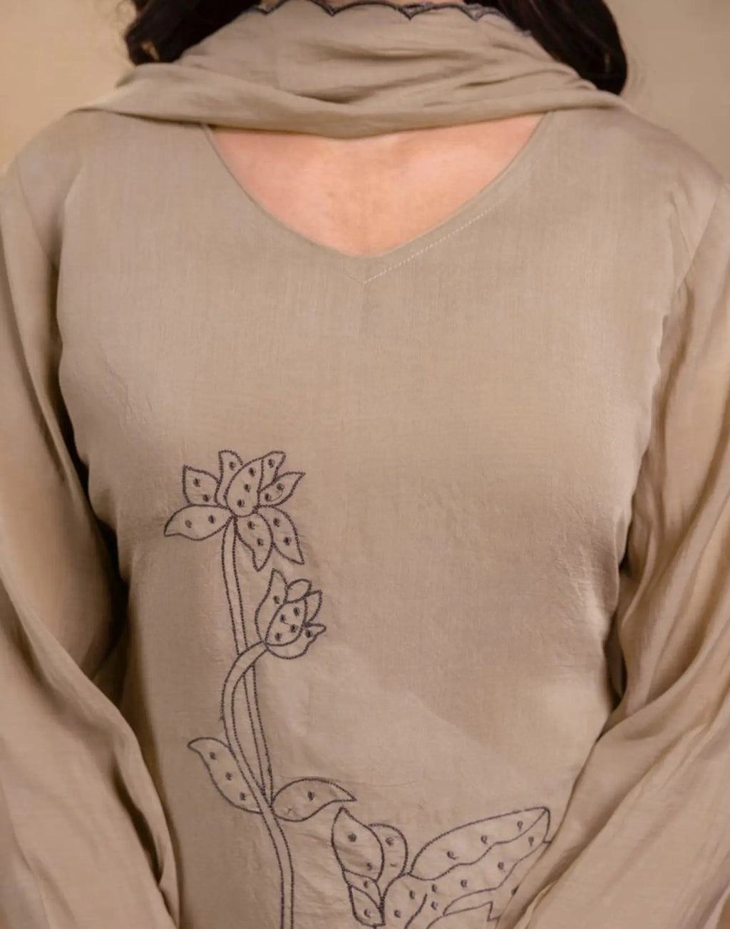 Mul Chanderi Embroidered A-Line 3 Piece Kurta Set