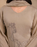 Mul Chanderi Embroidered A-Line 3 Piece Kurta Set