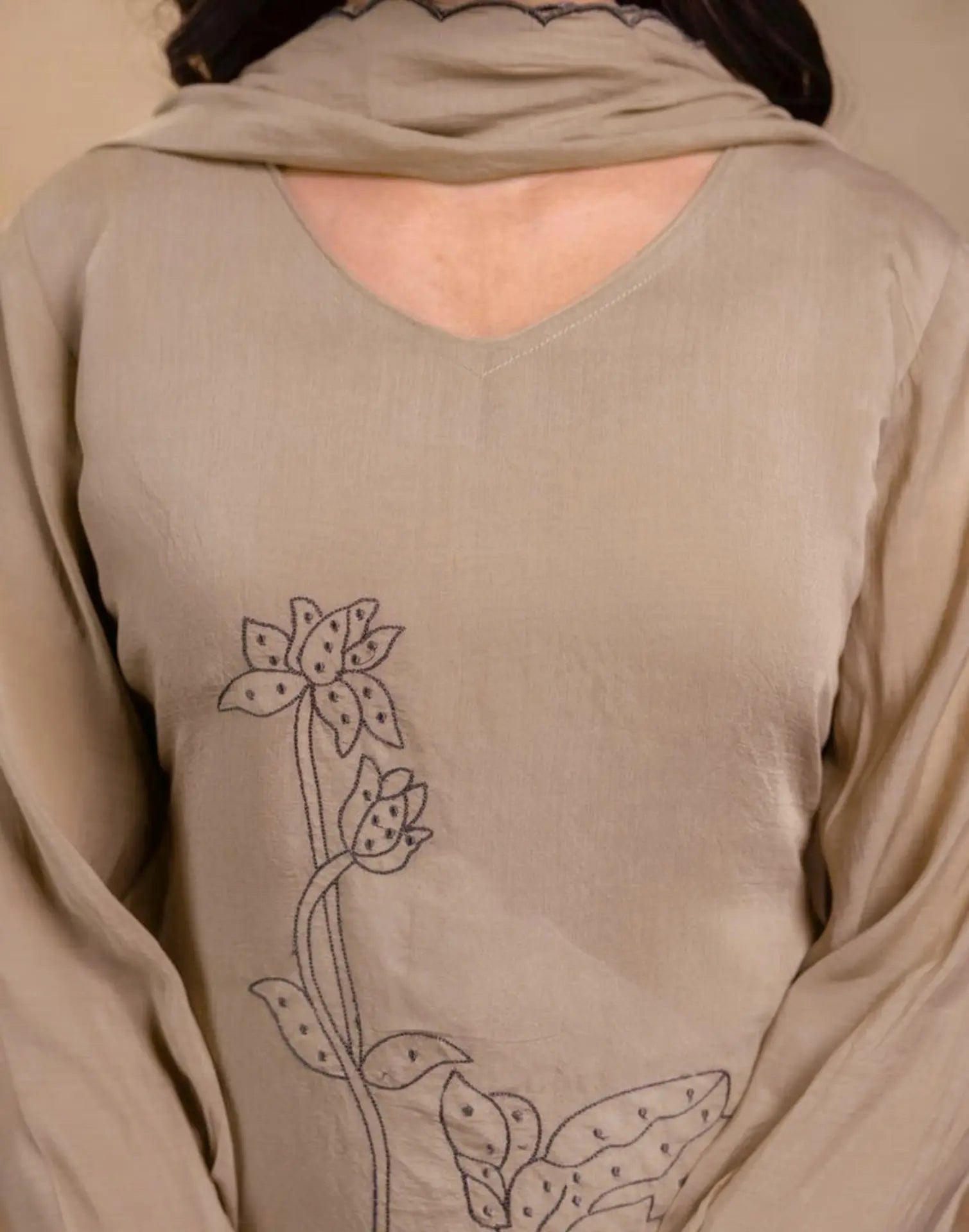 Mul Chanderi Embroidered A-Line 3 Piece Kurta Set
