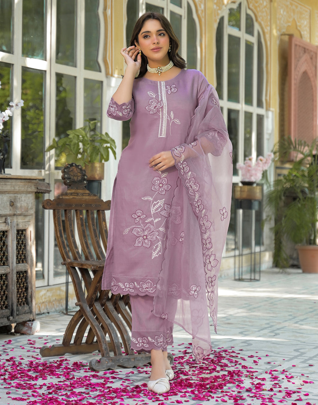 Skylee Silk Embroidered Straight 3 Piece Kurta Set For Woman