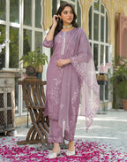 Skylee Silk Embroidered Straight 3 Piece Kurta Set For Woman