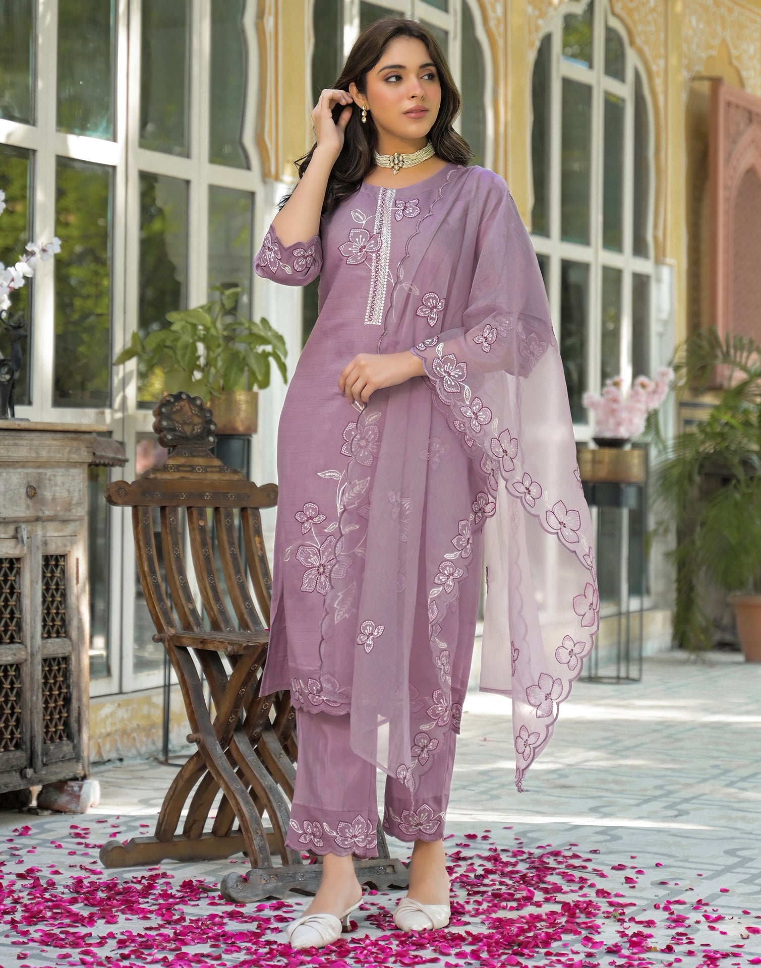Skylee Silk Embroidered Straight 3 Piece Kurta Set For Woman