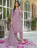 Skylee Silk Embroidered Straight 3 Piece Kurta Set For Woman