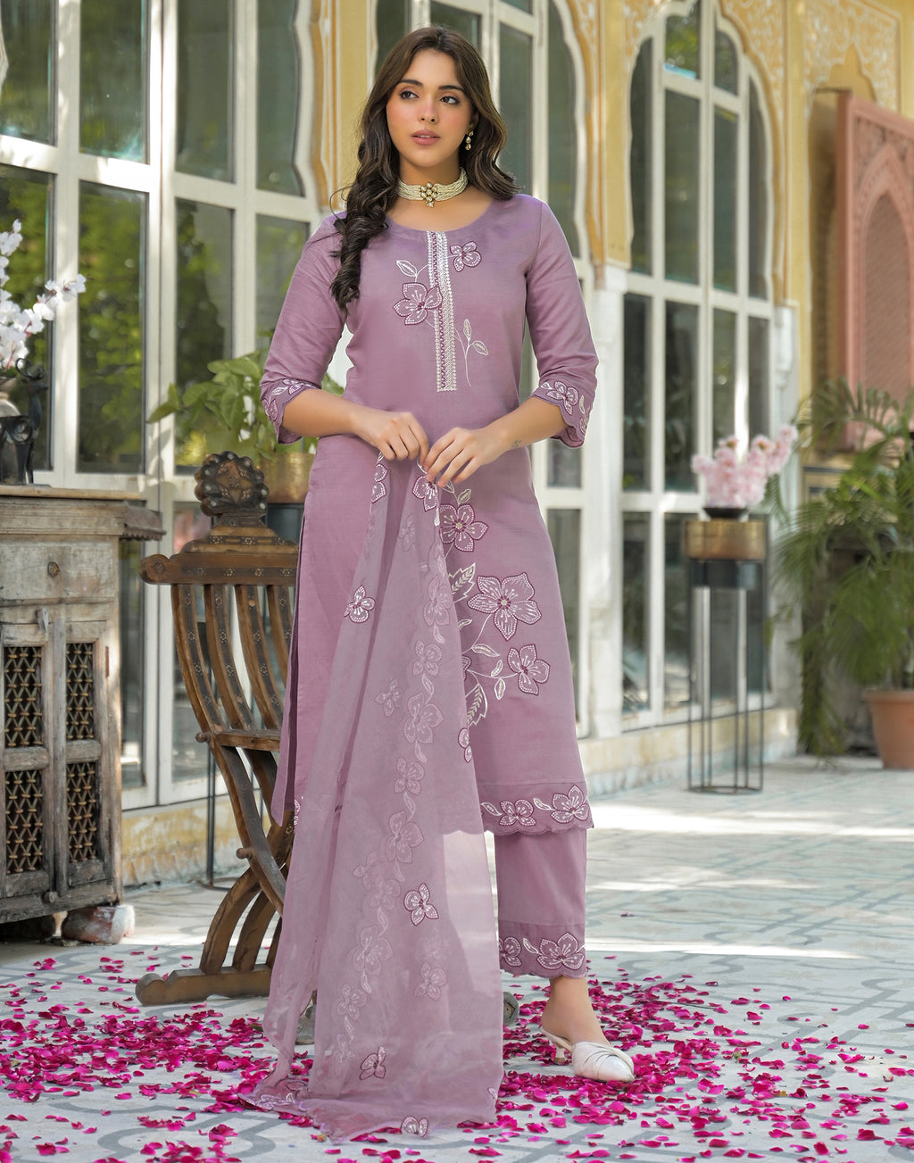 Skylee Silk Embroidered Straight 3 Piece Kurta Set For Woman