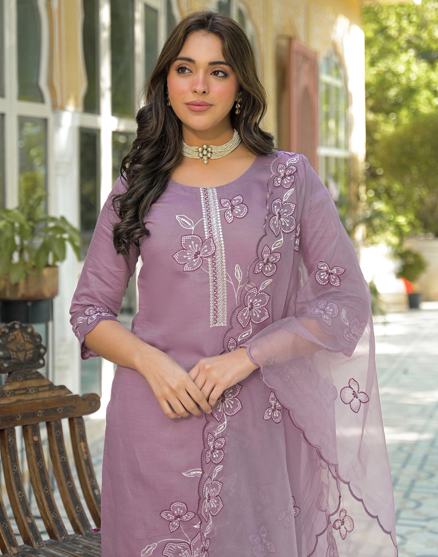 Skylee Silk Embroidered Straight 3 Piece Kurta Set For Woman