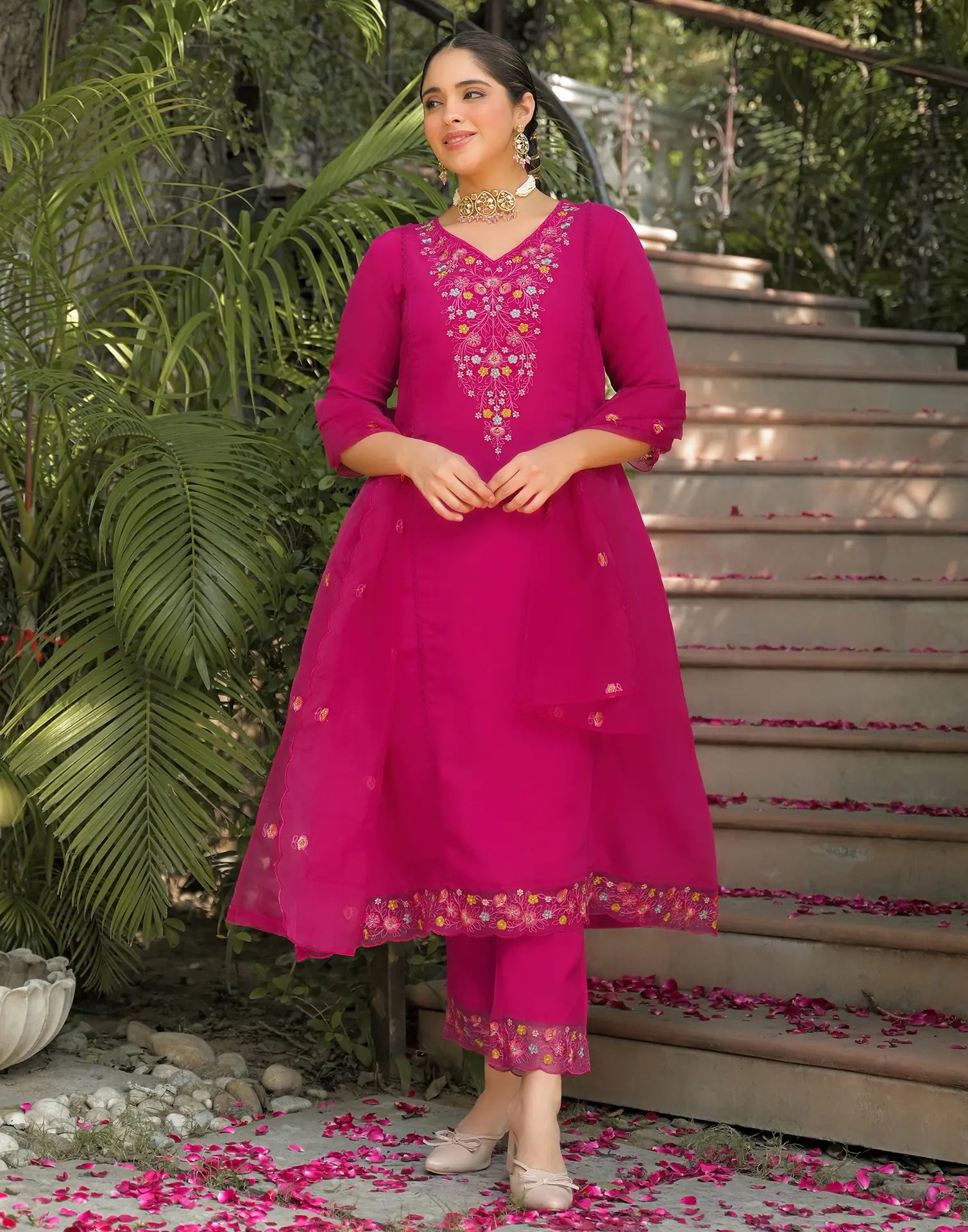 Skylee Silk Embroidered A-Line 3 Piece Kurta Set For Woman