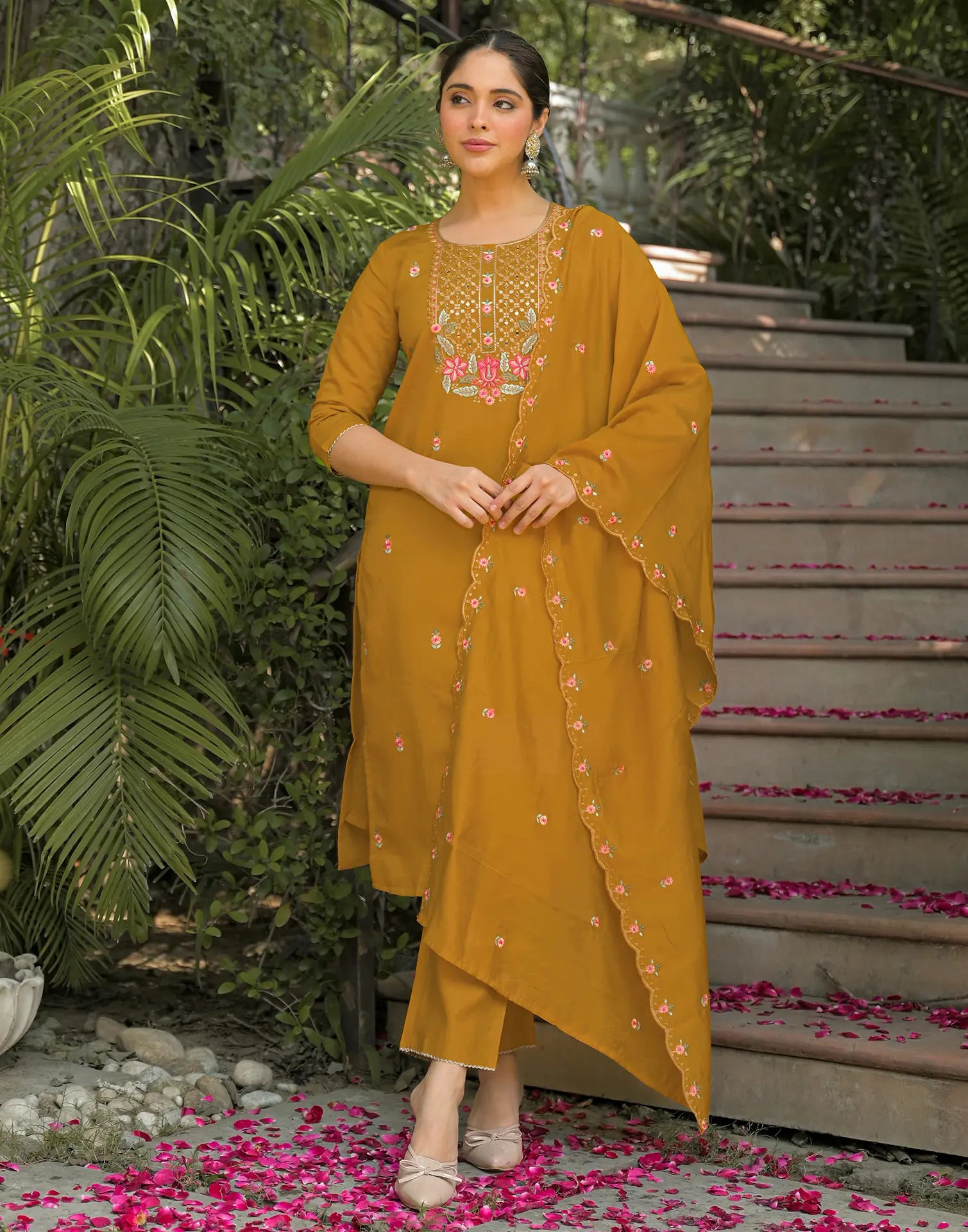 Silk Blend Embroidered Straight 3 Piece Kurta Set