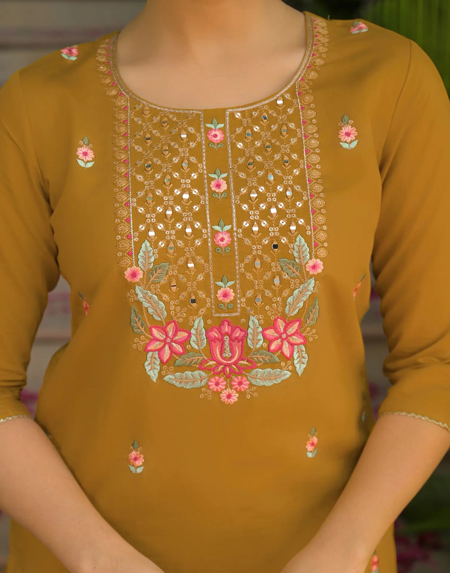 Silk Blend Embroidered Straight 3 Piece Kurta Set
