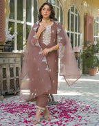 Poly Chinnon Embroidered Straight 3 Piece Kurta Set