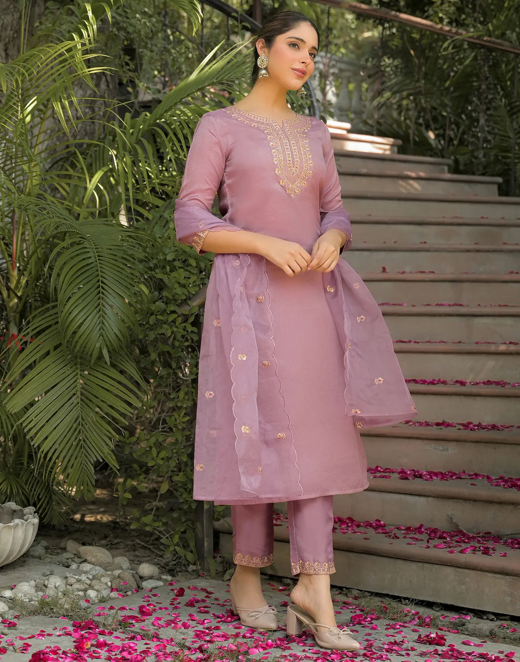 Skylee Silk Embroidered Straight 3 Piece Kurta Set For Woman