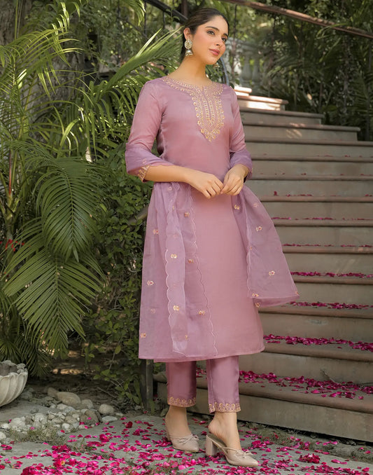 Silk Embroidered Straight 3 Piece Kurta Set