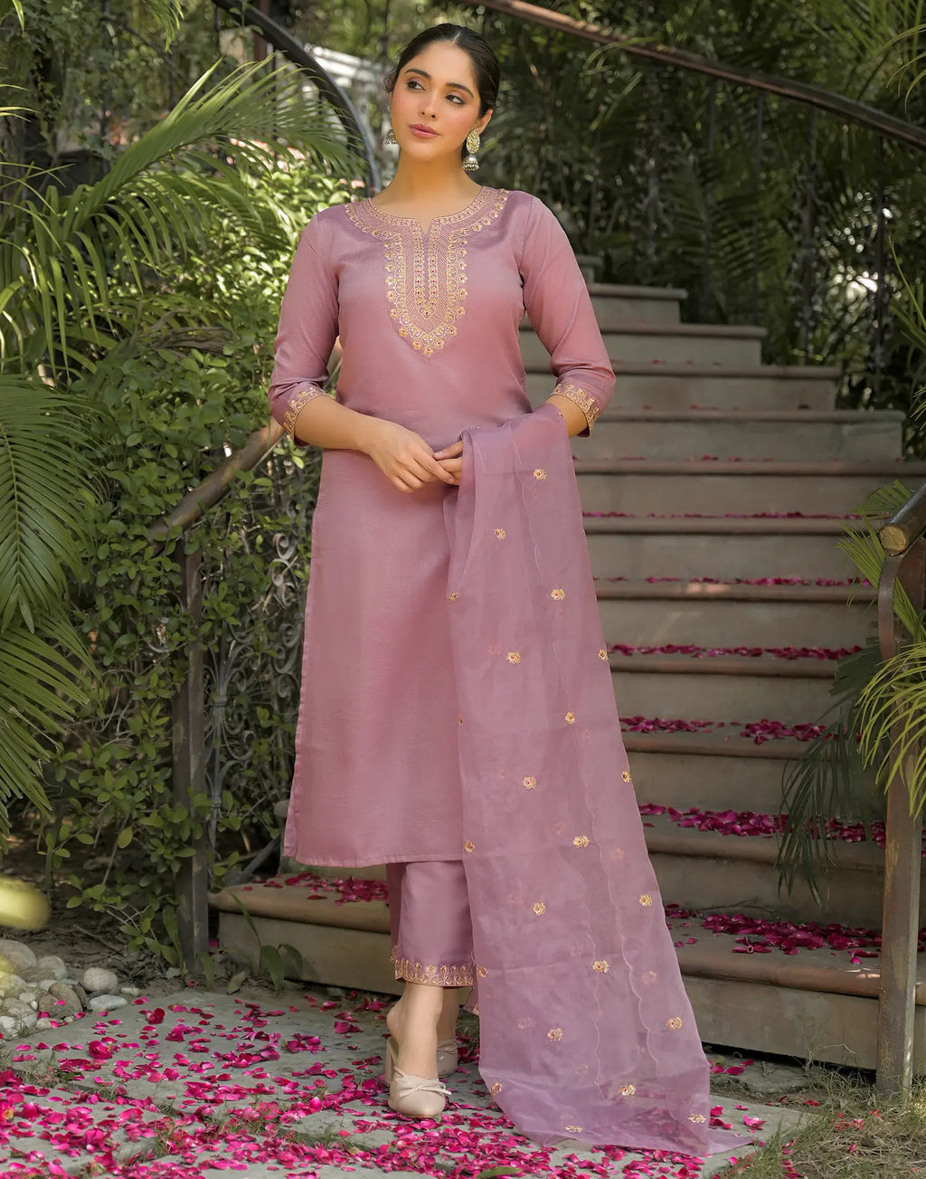 Skylee Silk Embroidered Straight 3 Piece Kurta Set For Woman