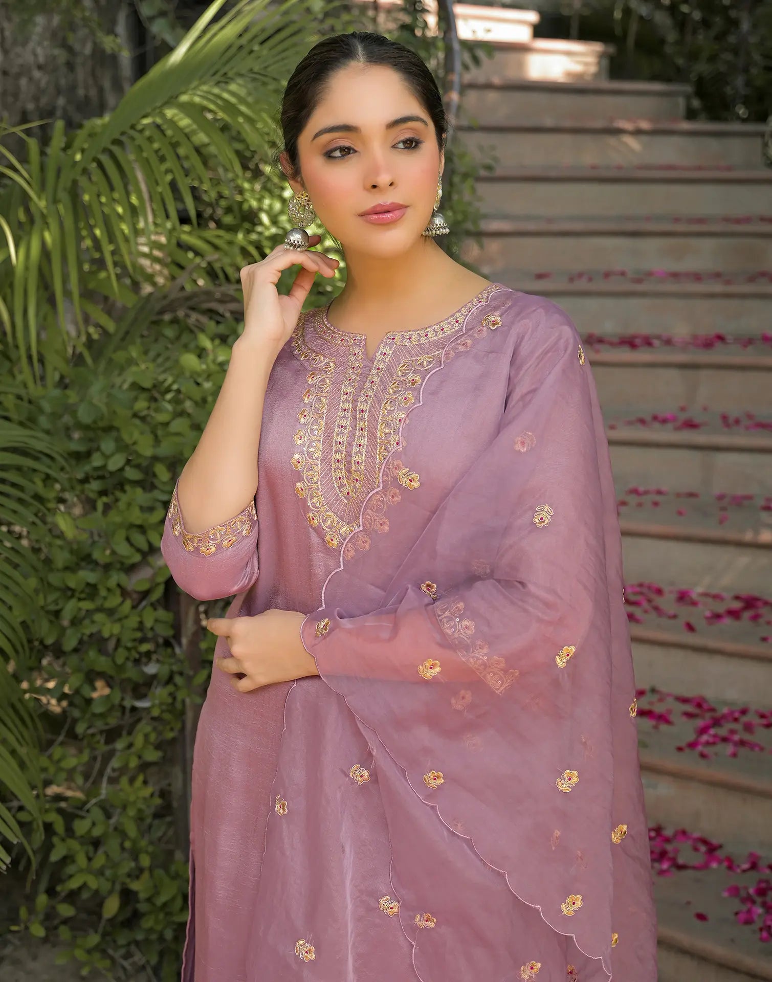 Skylee Silk Embroidered Straight 3 Piece Kurta Set For Woman