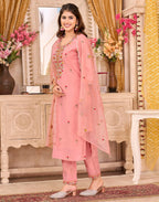 Skylee Silk Embroidered Straight 3 Piece Kurta Set For Woman