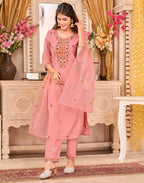 Skylee Silk Embroidered Straight 3 Piece Kurta Set For Woman