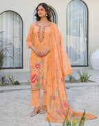 Skylee Linen Floral Print Straight 3 Piece Kurta Set For Woman