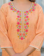 Skylee Linen Floral Print Straight 3 Piece Kurta Set For Woman