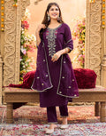 Skylee Silk Embroidered Straight 3 Piece Kurta Set For Woman