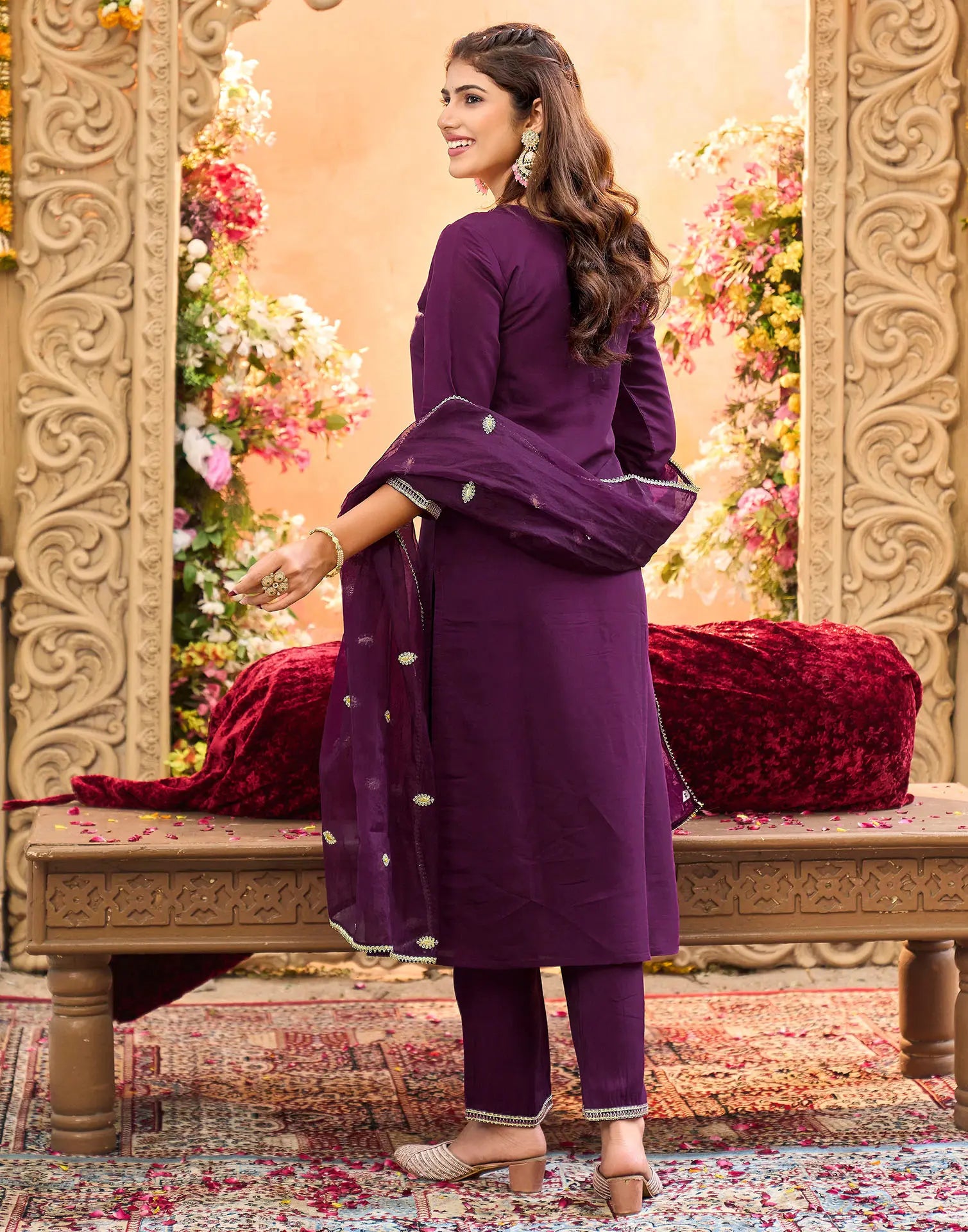 Skylee Silk Embroidered Straight 3 Piece Kurta Set For Woman
