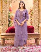 Skylee Silk Embroidered Straight 3 Piece Kurta Set For Woman