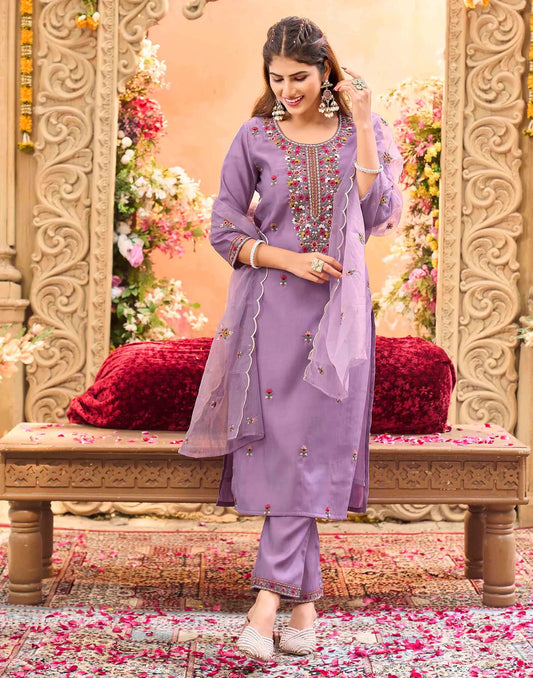 Silk Embroidered Straight 3 Piece Kurta Set