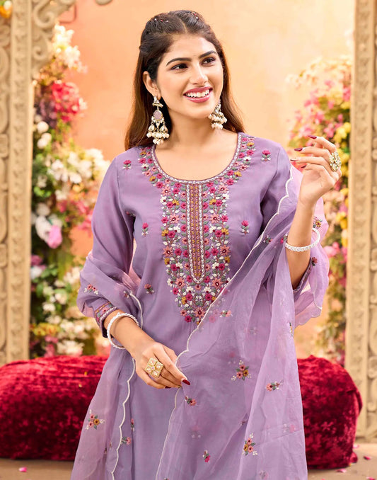 Silk Embroidered Straight 3 Piece Kurta Set