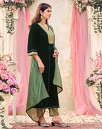 Skylee Velvet Dyed A-Line 3 Piece Kurta Set For Woman