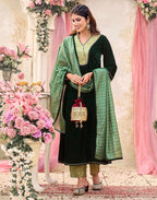 Skylee Velvet Dyed A-Line 3 Piece Kurta Set For Woman