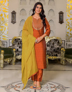 Skylee Taffeta Woven Straight 3 Piece Kurta Set For Woman