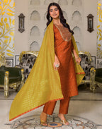 Skylee Taffeta Woven Straight 3 Piece Kurta Set For Woman