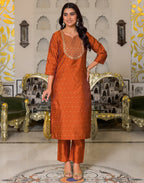 Skylee Taffeta Woven Straight 3 Piece Kurta Set For Woman