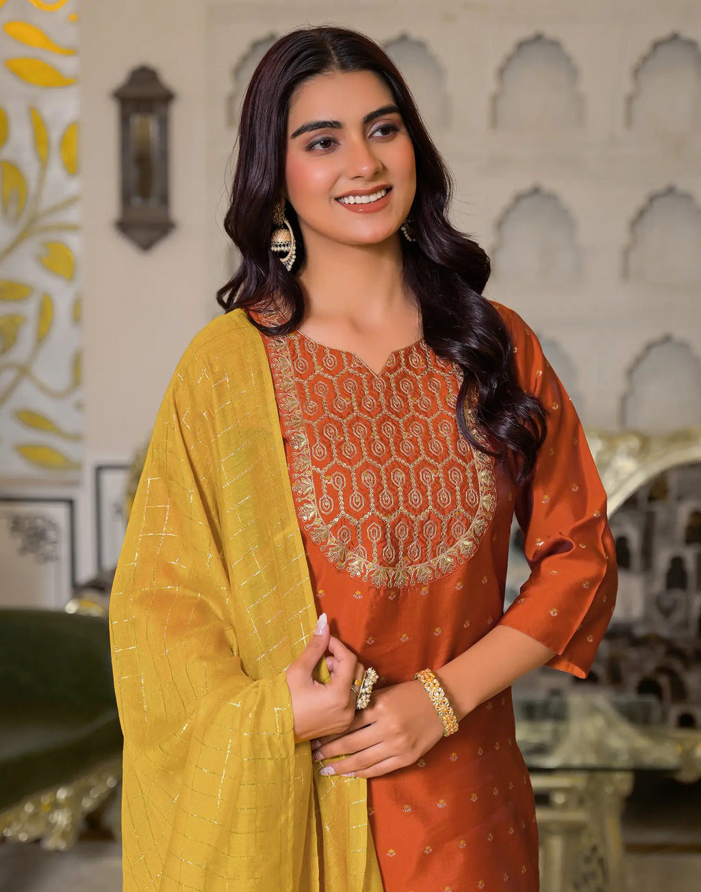 Skylee Taffeta Woven Straight 3 Piece Kurta Set For Woman