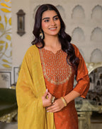 Skylee Taffeta Woven Straight 3 Piece Kurta Set For Woman