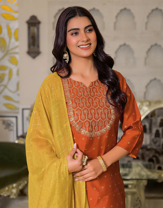 Taffeta Woven Straight 3 Piece Kurta Set