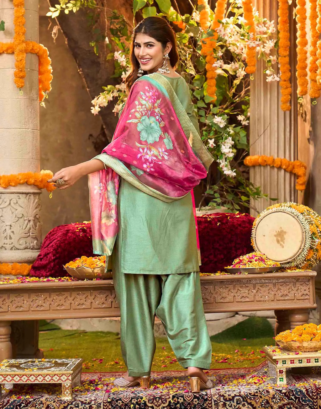 Skylee Silk Embroidered Straight 3 Piece Kurta Set For Woman