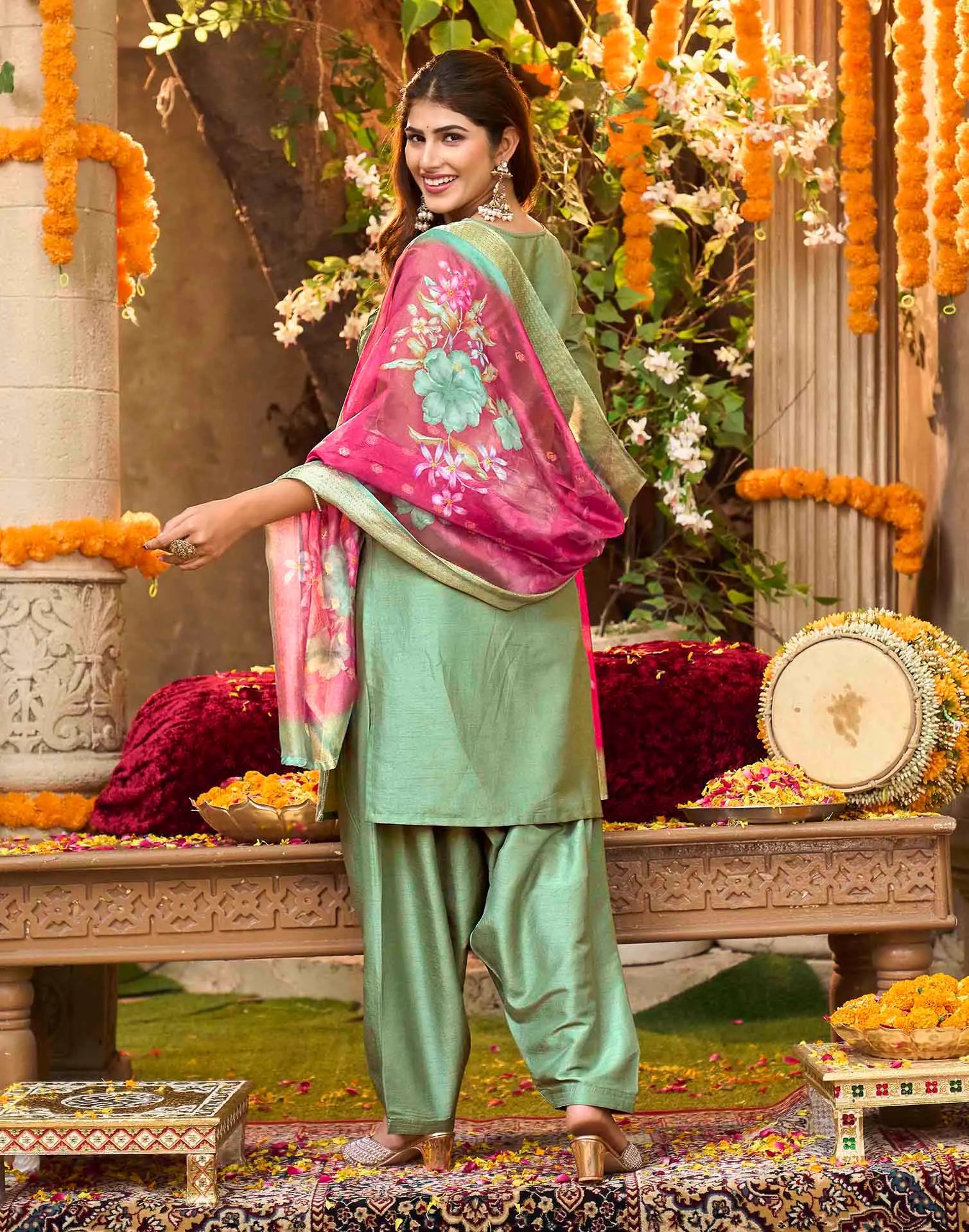 Skylee Silk Embroidered Straight 3 Piece Kurta Set For Woman
