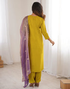 Skylee Silk Embroidered Straight 3 Piece Kurta Set For Woman