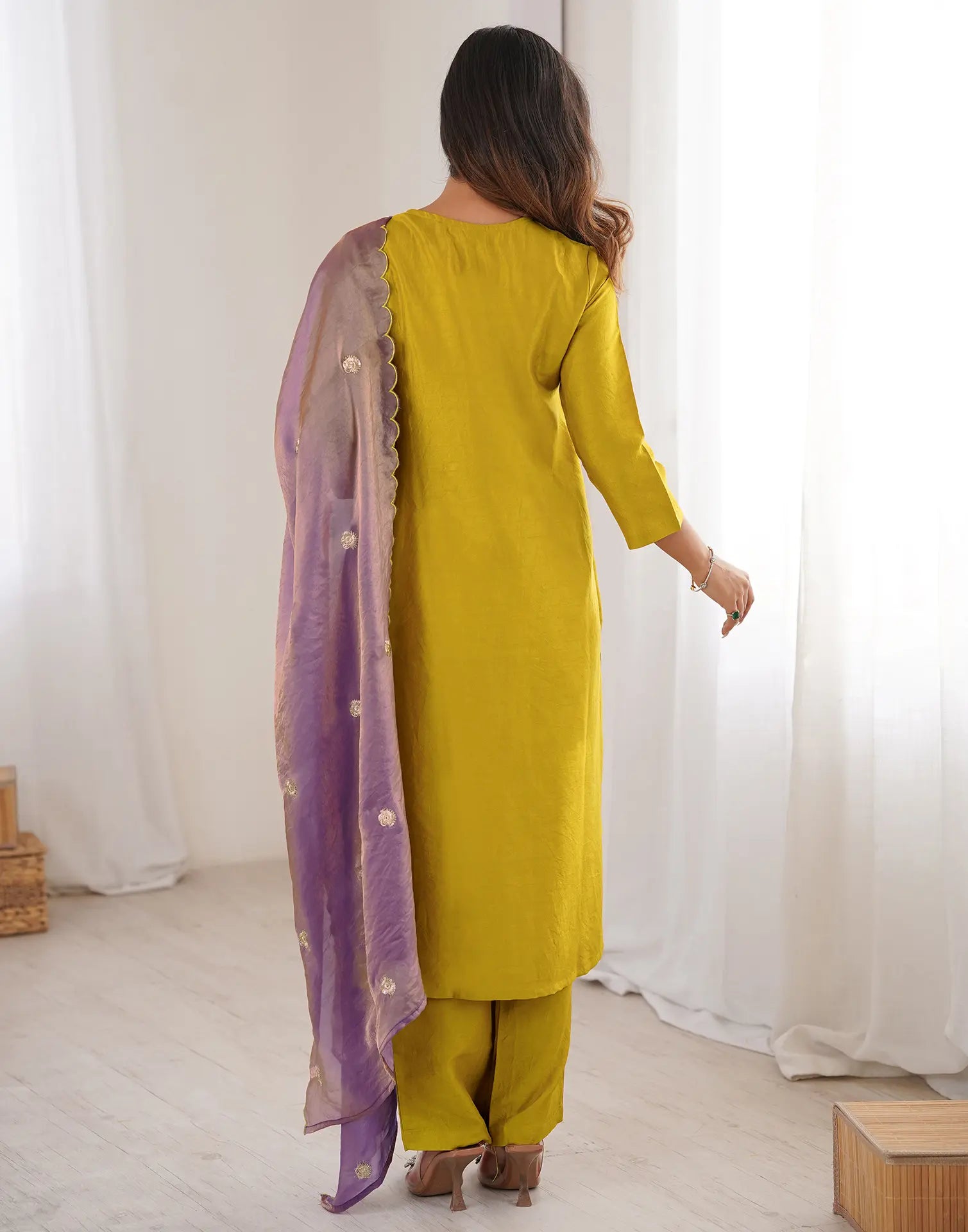 Skylee Silk Embroidered Straight 3 Piece Kurta Set For Woman