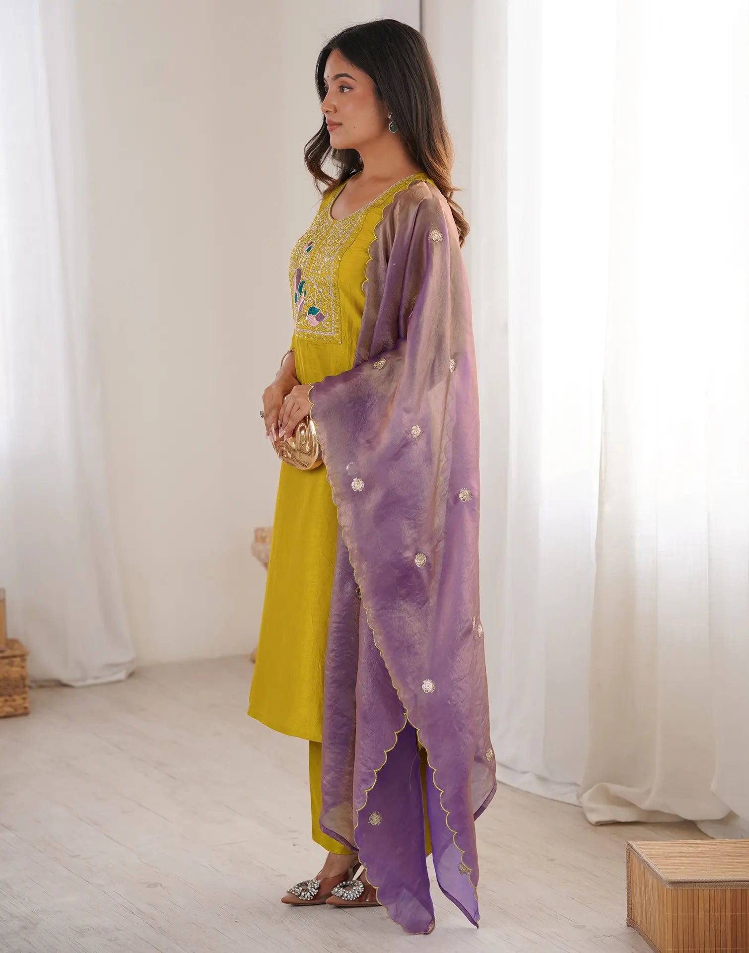 Skylee Silk Embroidered Straight 3 Piece Kurta Set For Woman