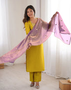 Skylee Silk Embroidered Straight 3 Piece Kurta Set For Woman