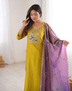 Skylee Silk Embroidered Straight 3 Piece Kurta Set For Woman