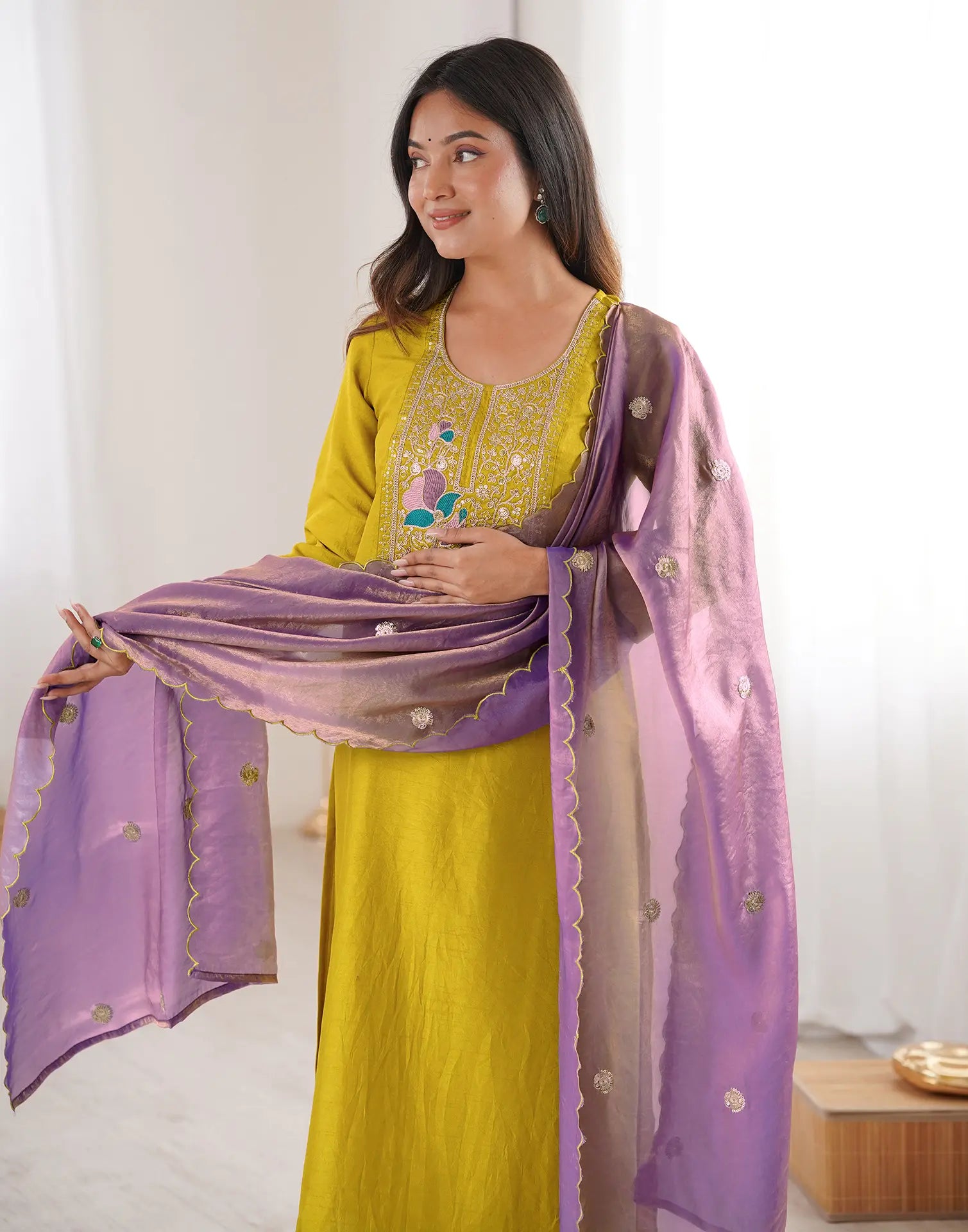 Skylee Silk Embroidered Straight 3 Piece Kurta Set For Woman