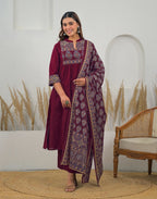 Skylee Cotton Printed A-Line 3 Piece Kurta Set For Woman