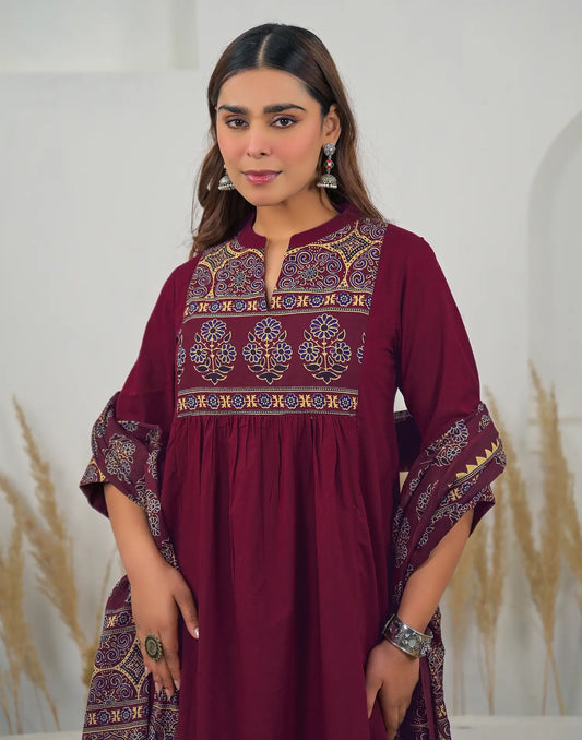 Cotton Printed A-Line 3 Piece Kurta Set