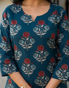 Skylee Cotton Floral Print Straight 3 Piece Kurta Set For Woman